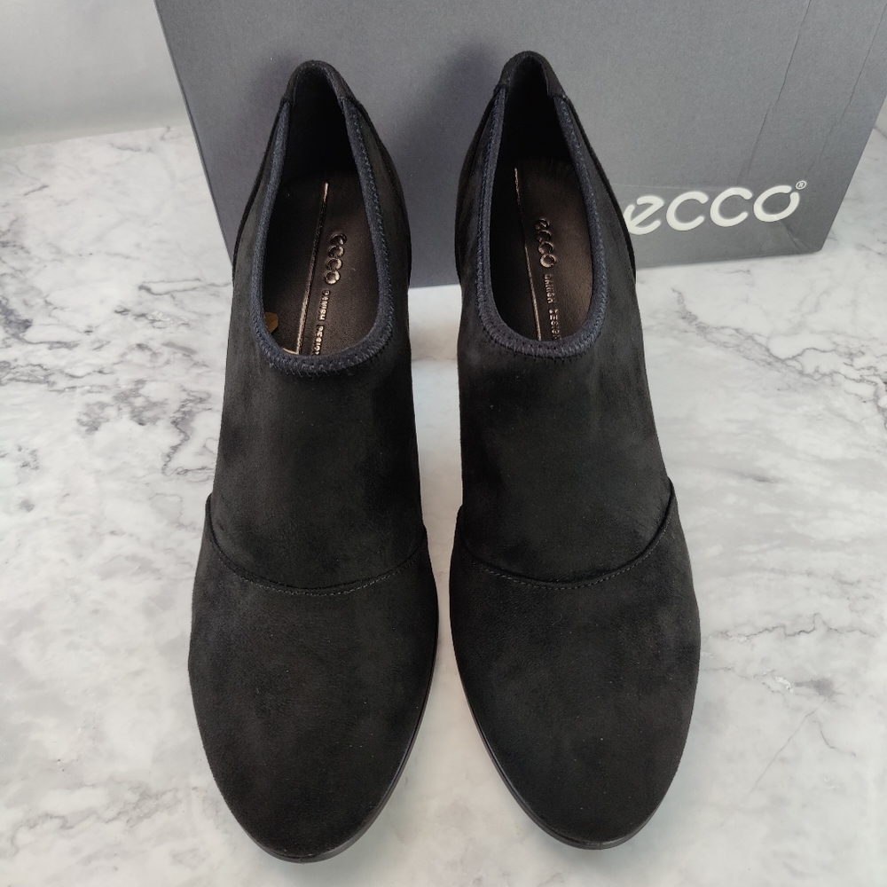 Ecco Shape 55 Plateau Stacked Heel Black Suede Bootie Size EU 41 US 10-10.5 NEW - Picture 2 of 11